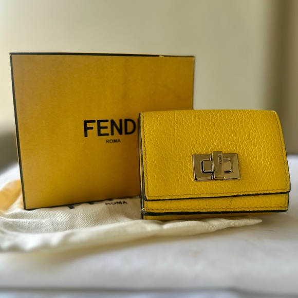 Fendi Handbags - FENDI Peekaboo Yellow Leather Mini Wallet